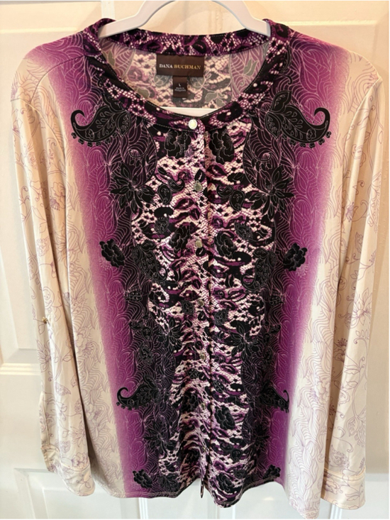 Dana Buchman Tops - Dana Buchman Women’s Purple/black Floral Paisley Print Blouse Large 1050